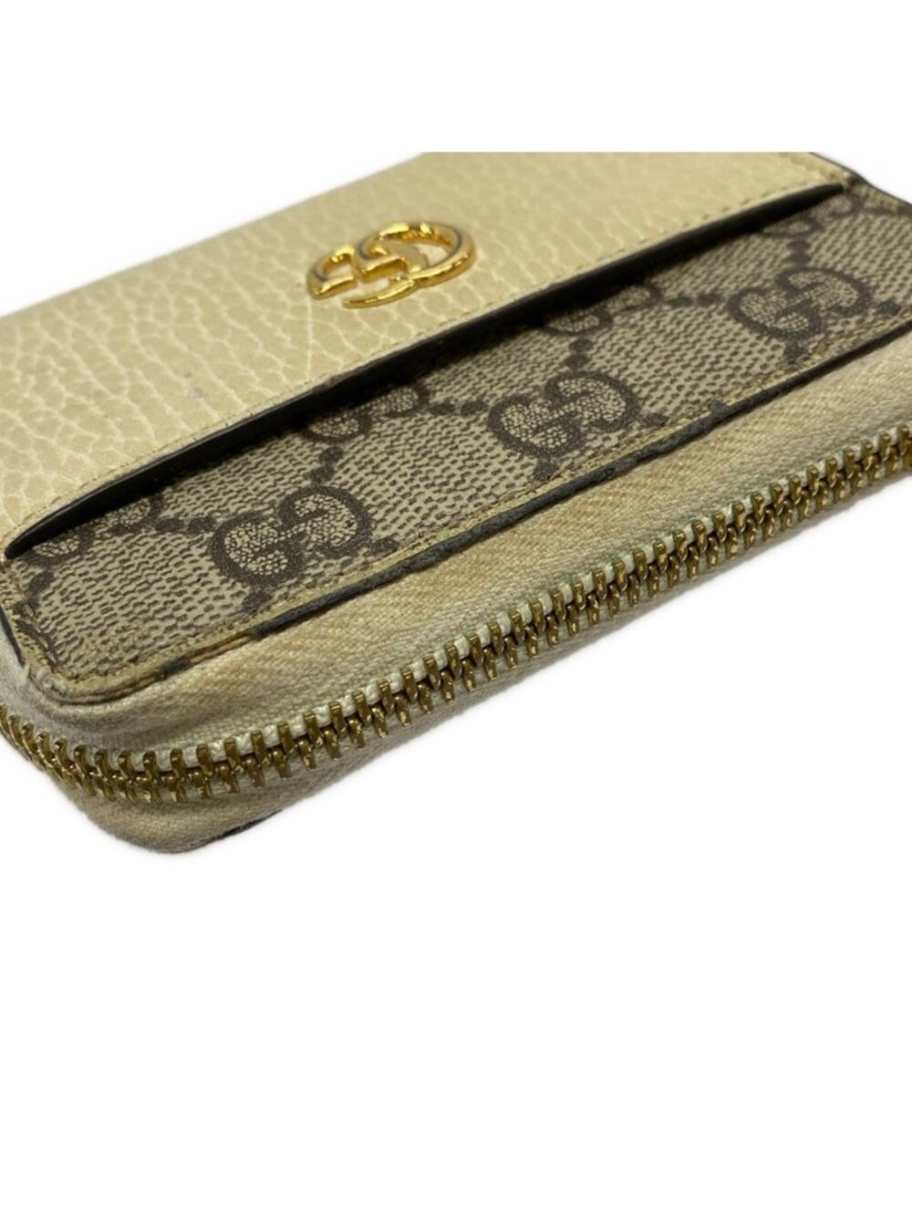 Gucci Wallet GG Plus Supreme White Beige Dark Brown L-shaped Zipper Leather - Picture 8 of 8